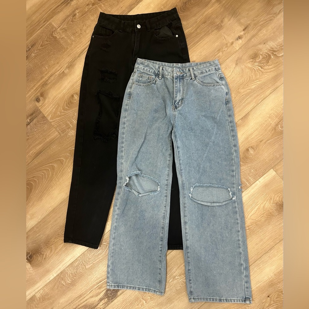 2 shein jeans black&blue